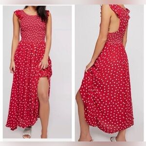 Free People Chambray Butterflies Midi Dress, Red, Size L